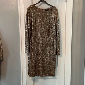 LAUREN Ralph Lauren long Sleeve gold sequin bodycon dress